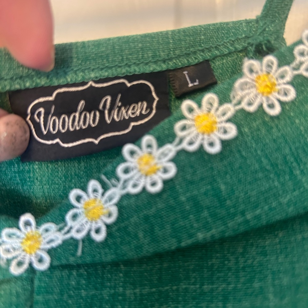 Voodoo Vixen Green Dress with White Floral Trim